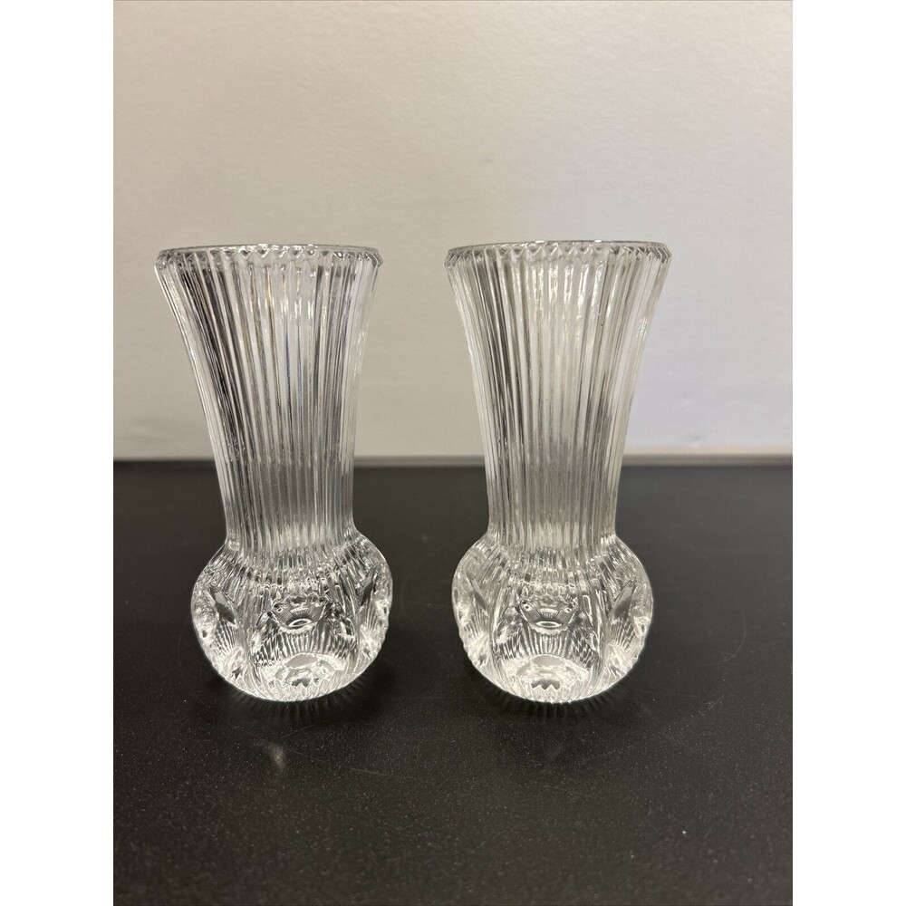 Fostoria Thumbprint Melissa Pattern Crystal Bud Vase, 5"×2" Vintage Pair